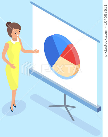 Employees analyze statistical indicators, business data. Characters work with marketing research Employees analyze statistical indicators, business data. Characters work with marketing research 104598611