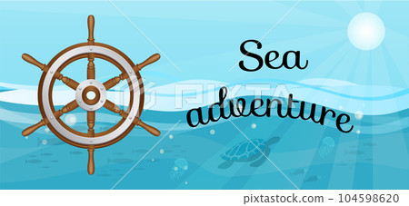 Sea adventures and travel poster. Marine cruise and sea travelling advertising placard template Sea adventures and travel poster. Marine cruise and sea travelling advertising placard template 104598620