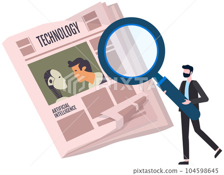 Vintage newspaper of technology. News articles newsprint magazine old design. Printing text in preess Vintage newspaper of technology. News articles newsprint magazine old design. Printing text in preess 104598645