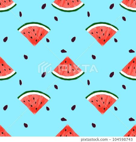 Seamless pattern with watermelon slices. Design for textile, greeting card, wrapping paper. Collage imitation. 104598743
