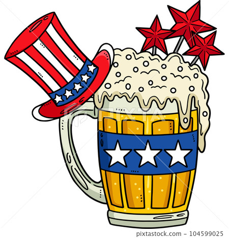Beer Mug with a Top Hat Cartoon Colored Clipart  104599025