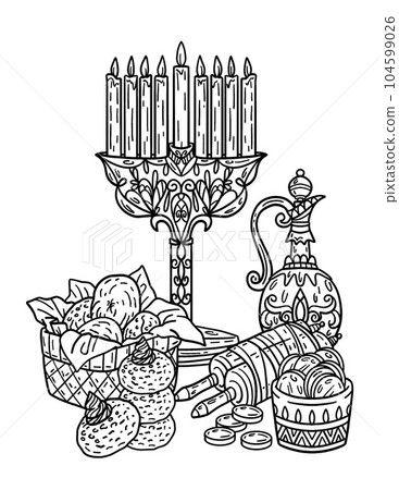 Hanukkah Altar Isolated Adults Coloring Page 104599026