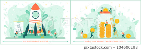 Team is working with attraction and accumulation of capital. People are planning rocket launch Team is working with attraction and accumulation of capital. People are planning rocket launch 104600198