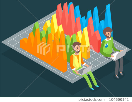 Employees analyze statistical indicators, business data. Characters work with marketing research 104600341
