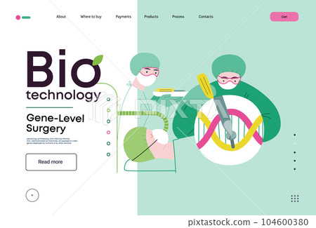 Bio Technology, Gene-Level Surgery -modern flat vector concept illustration of precise genetic modifications at the molecular leve. Metaphor of treating genetic disorders and enhancing human health Bio Technology, Gene-Level Surgery -modern flat vector concept illustration of precise genetic modifications at the molecular leve. Metaphor of treating genetic disorders and enhancing human health 104600380