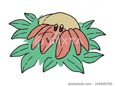 Hermit crab on a banyan leaf 104600700