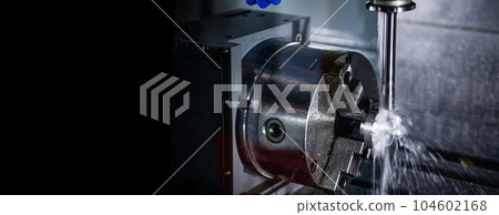 Metalworking CNC milling machine. Cutting metal modern processing  Hi-technology machining concept., copy space 104602168