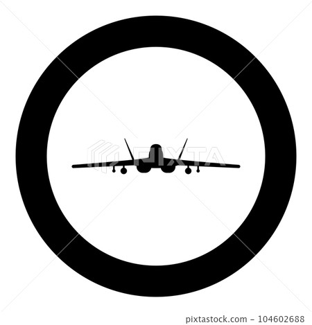 Jet fighter fight airplane modern combat aviation warplane military aircraft airforce icon in circle round black color vector illustration image solid outline style Jet fighter fight airplane modern combat aviation warplane military aircraft airforce icon in circle round black color vector illustration image solid outline style 104602688