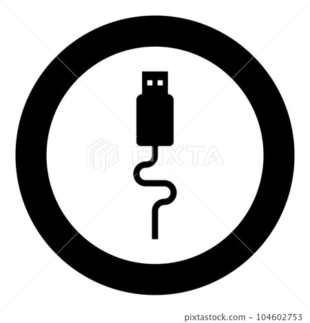 USB cable connector type A data icon in circle round black color vector illustration image solid outline style 104602753