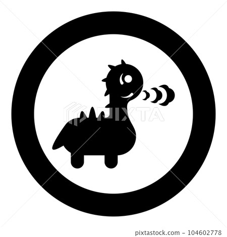 Cute dragon breathing fire icon in circle round black color vector illustration image solid outline style 104602778
