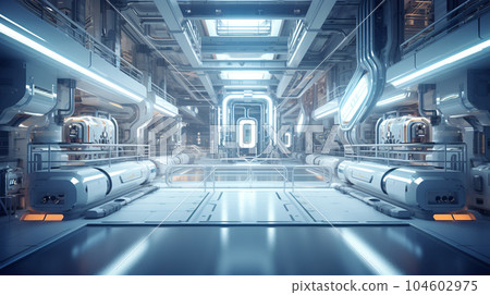 futuristic factory with no people. Hi tech smart manufacturing automation concept. generative AI 104602975