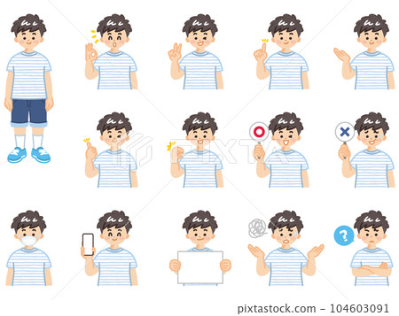 Little boy expression and gesture illustration material set Little boy expression and gesture illustration material set 104603091