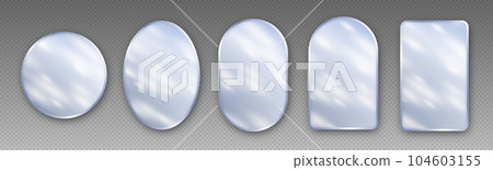 Realistic mirrors, modern make up mirrors in various shapes. Realistic mirrors, modern make up mirrors in various shapes. 104603155