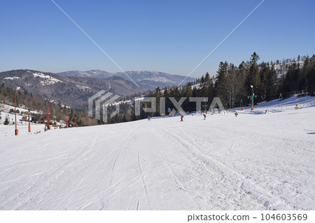 Ski resort in Bialy Krzyz pass in Szczyrk town in Poland 104603569