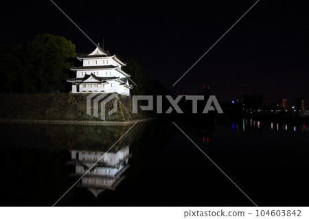 名古屋市,名古屋城西北角角樓的燈火通明 名古屋市,名古屋城西北角角樓的燈火通明 104603842