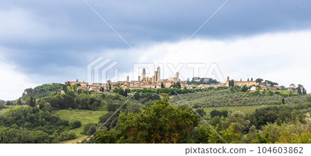 Panoramic view of San Gimignano, an ancient town in Tuscany, Italy Panoramic view of San Gimignano, an ancient town in Tuscany, Italy 104603862