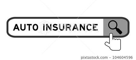 Search banner in word auto insurance with hand over magnifier icon on white background 104604596