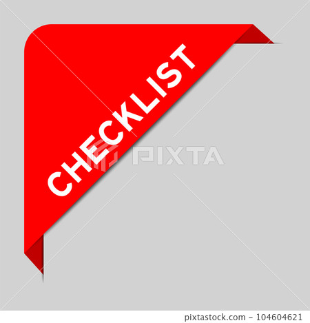 Red color of corner label banner with word checklist on gray background 104604621