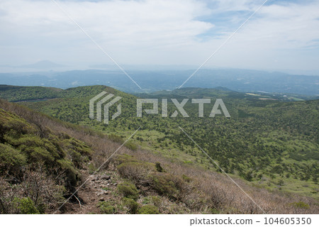 Sakurajima and Ebino Kogen seen from the mountain trail of Mt. Karakuni on Mt. Sakurajima and Ebino Kogen seen from the mountain trail of Mt. Karakuni on Mt. 104605350