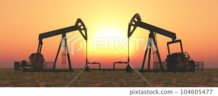 Oil pumps at sunset 104605477