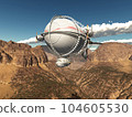 Fantasy airship over a mountain landscape 104605530