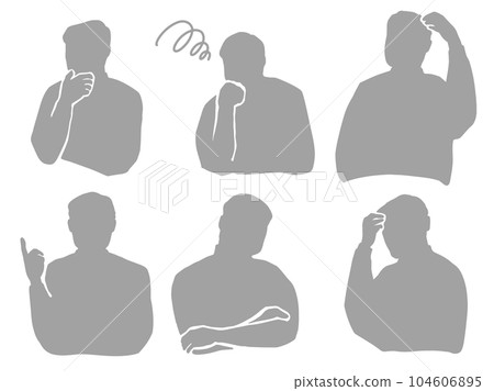 Senior male silhouette gray questioning gesture illustration set 104606895