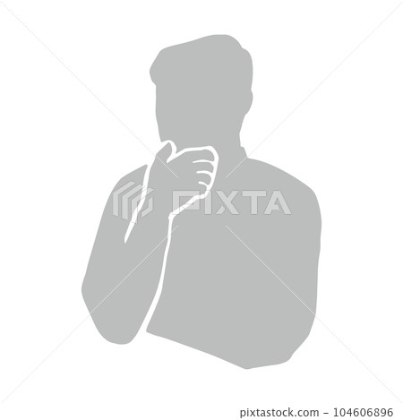 高級男性剪影，一個像形文字，把手放在下巴上思考，灰色 104606896