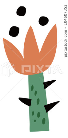 Red flower with green thorns in decorative folk style Red flower with green thorns in decorative folk style 104607352