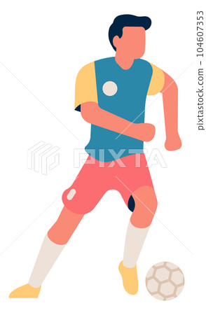 Moving man in kit with soccer ball. Sport athlete Moving man in kit with soccer ball. Sport athlete 104607353
