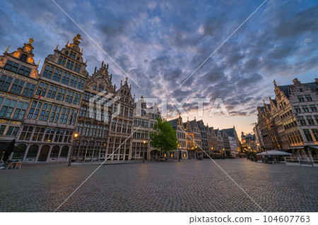 Antwerp Belgium, city skyline sunrise at Grote Markt (Large Market) Square Antwerp Belgium, city skyline sunrise at Grote Markt (Large Market) Square 104607763