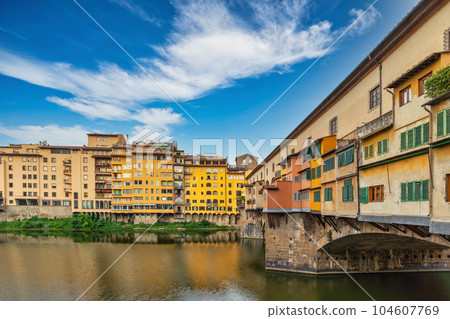 Florence Italy, city skyline at Ponte Vecchio Bridge and Arno River, Tuscany Italy Florence Italy, city skyline at Ponte Vecchio Bridge and Arno River, Tuscany Italy 104607769