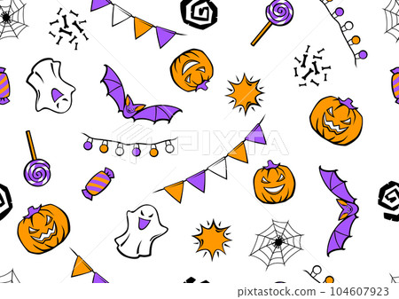 Happy Halloween pattern. Holiday background with celebration items. 104607923