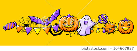 Happy Halloween card. Holiday background with celebration items. 104607957