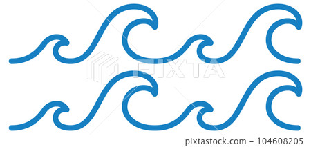 Stylized water waves. Blue line decorative ornament 104608205
