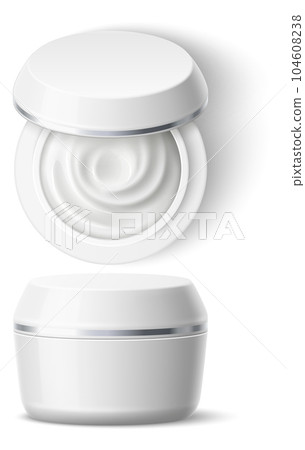 Round cosmetic container with cream. Realistic product mockup 104608238
