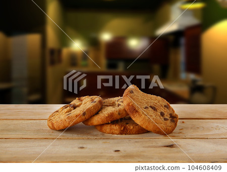 Many Yummy Cream Cookies were displayed to look so tasty and for the best healthy foods and quick easy food composition. Dessert Concept. 104608409