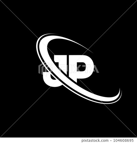 JP logo. J P design. White JP letter. JP/J P letter logo design. Initial letter JP linked circle uppercase monogram logo. 104608695