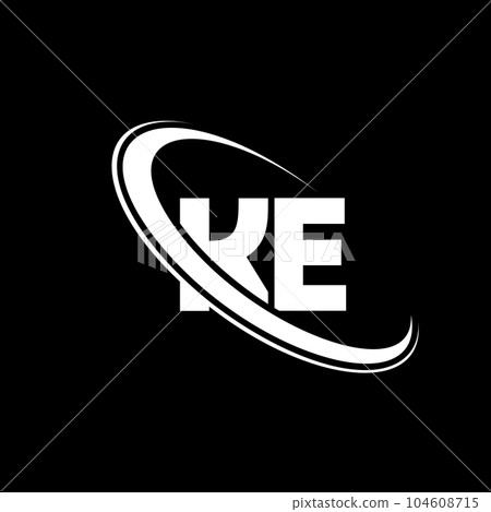 KE logo. K E design. White KE letter. KE/K E letter logo design. Initial letter KE linked circle uppercase monogram logo. 104608715