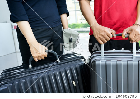 Suitcases in airport. Travel concept. 3d rendering. 104608799