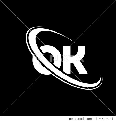 OK logo. O K design. White OK letter. OK/O K letter logo design. Initial letter OK linked circle uppercase monogram logo. 104608981