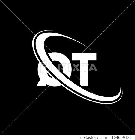 QT logo. Q T design. White QT letter. QT/Q T letter logo design. Initial letter QT linked circle uppercase monogram logo. 104609182