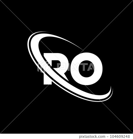 RO logo. R O design. White RO letter. RO/R O letter logo design. Initial letter RO linked circle uppercase monogram logo. 104609248
