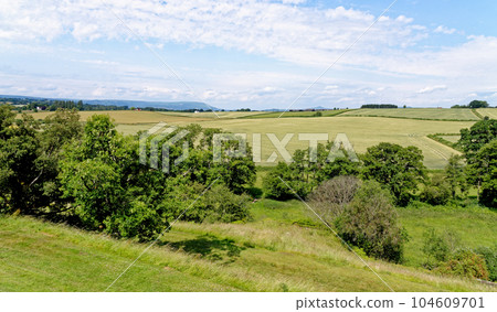 Landscape over fields near Raglan - Monmouthshire, South Wales Landscape over fields near Raglan - Monmouthshire, South Wales 104609701