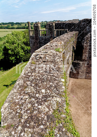 Raglan Castle in Summer, Raglan, Monmouthshire, South Wales, UK Raglan Castle in Summer, Raglan, Monmouthshire, South Wales, UK 104609708