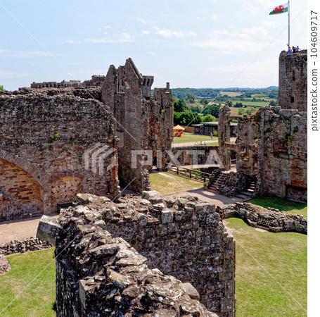 Raglan Castle in Summer, Raglan, Monmouthshire, South Wales, UK Raglan Castle in Summer, Raglan, Monmouthshire, South Wales, UK 104609717