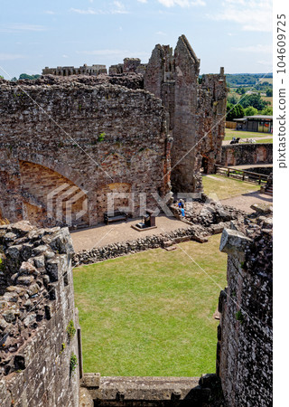 Raglan Castle in Summer, Raglan, Monmouthshire, South Wales, UK Raglan Castle in Summer, Raglan, Monmouthshire, South Wales, UK 104609725