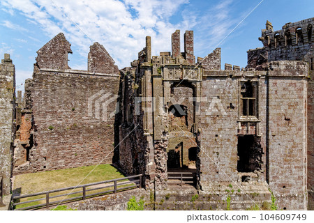Raglan Castle in Summer, Raglan, Monmouthshire, South Wales, UK 104609749