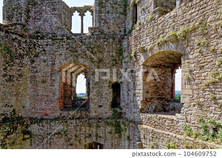 Raglan Castle in Summer, Raglan, Monmouthshire, South Wales, UK Raglan Castle in Summer, Raglan, Monmouthshire, South Wales, UK 104609752