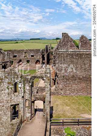 Raglan Castle in Summer, Raglan, Monmouthshire, South Wales, UK 104609754