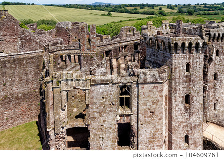 Raglan Castle in Summer, Raglan, Monmouthshire, South Wales, UK Raglan Castle in Summer, Raglan, Monmouthshire, South Wales, UK 104609761